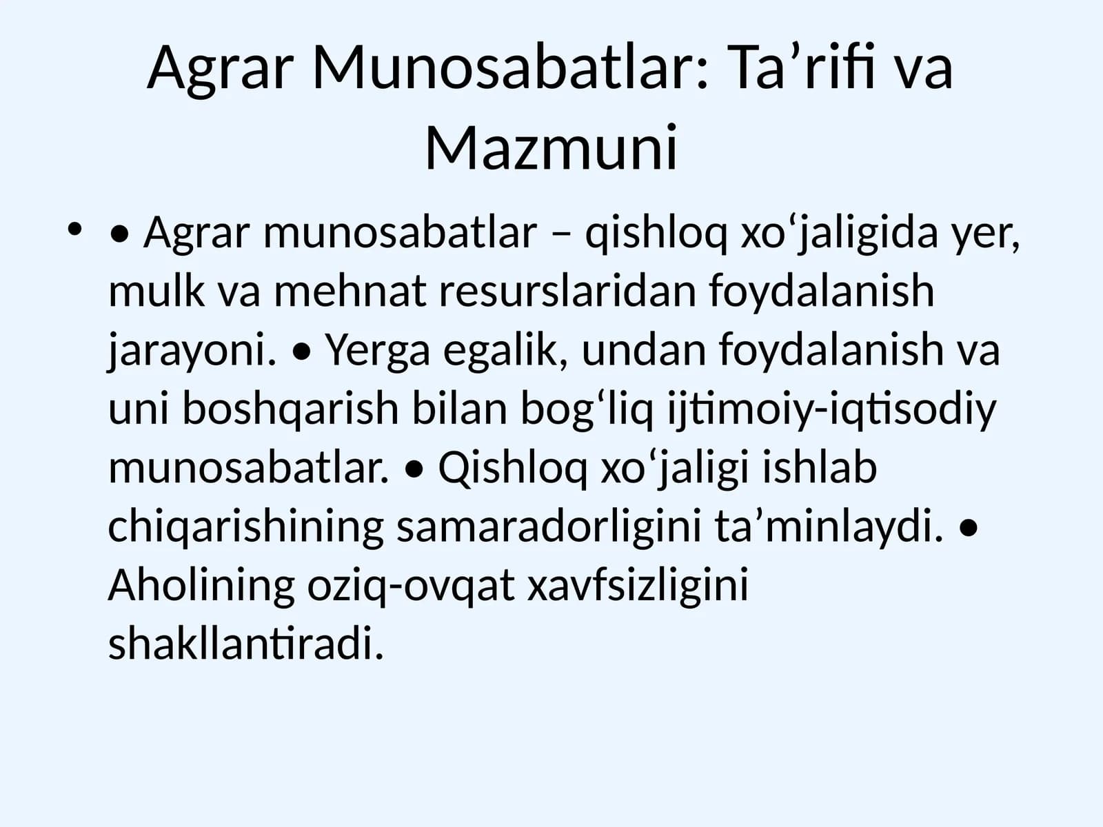 Agrar Munosabatlar: Taʼrifi va Mazmuni