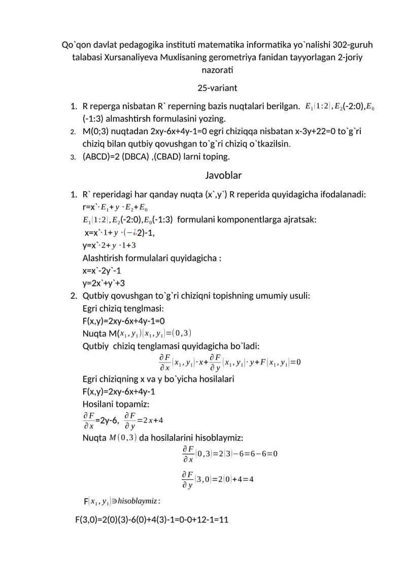 geometriya savol javob