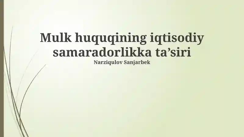 Mulk huquqining iqtisodiy samaradorlikka ta’siri
