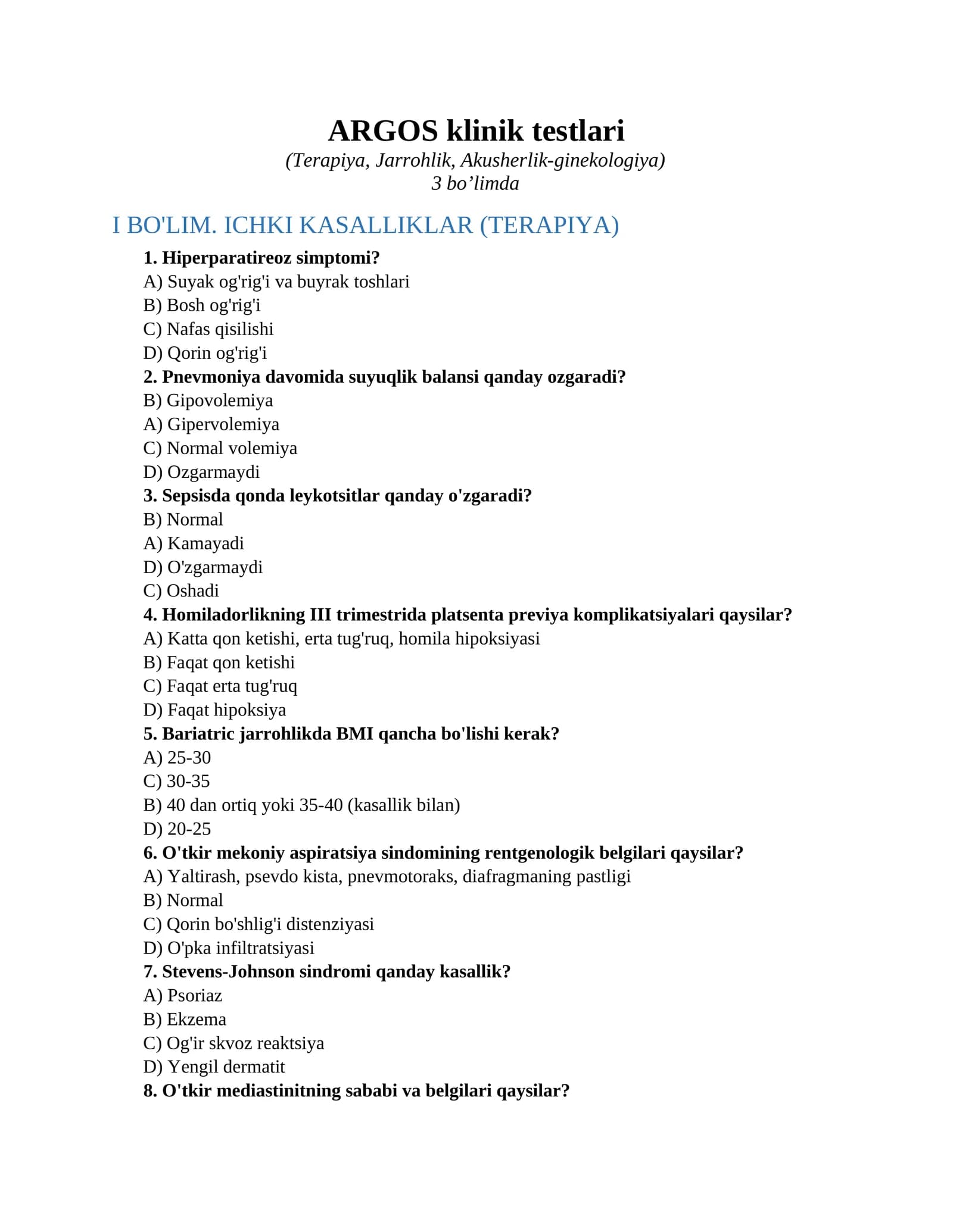 ARGOS klinik testlari