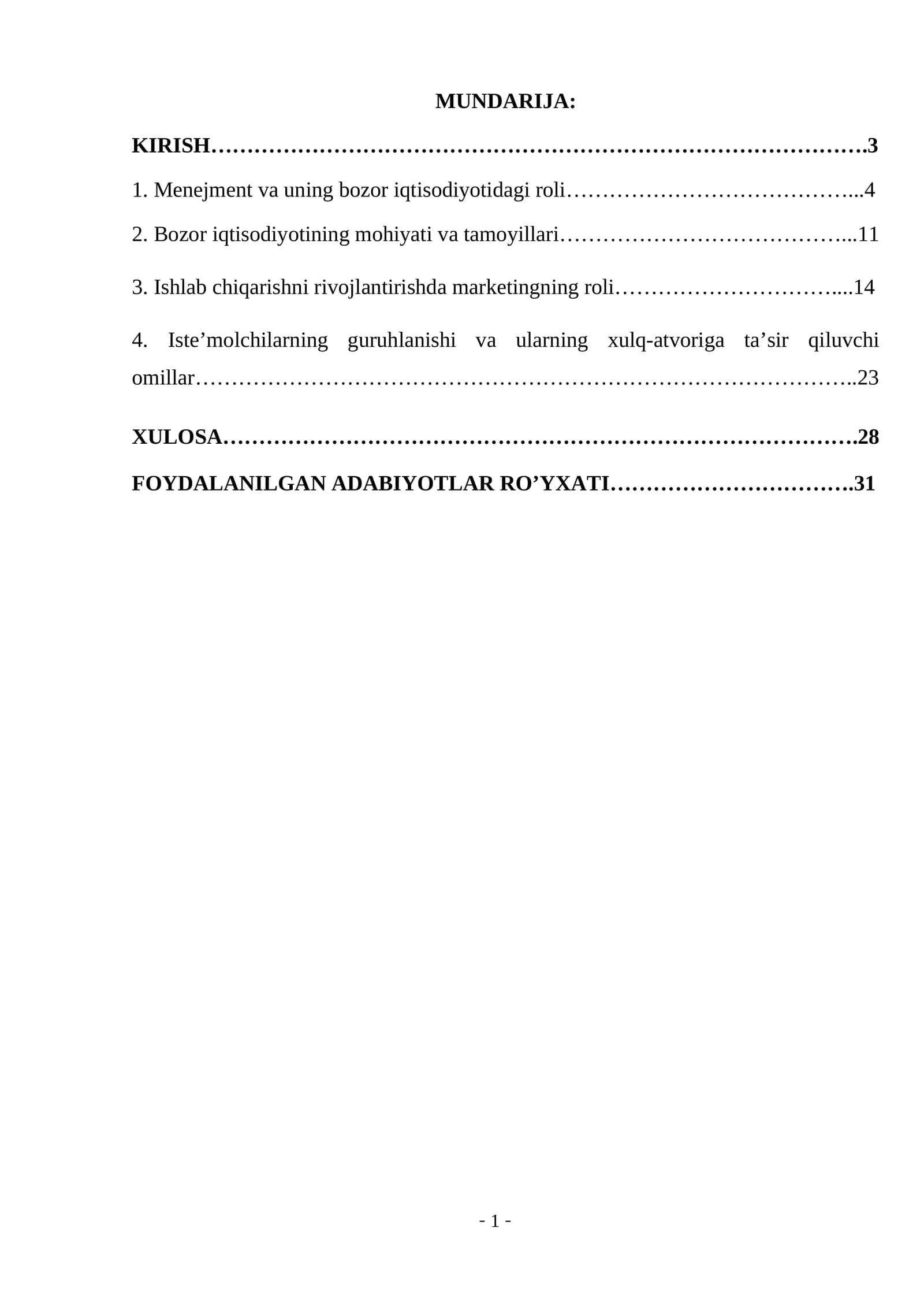 Menejment va uning bozor iqtisodiyotidagi roli