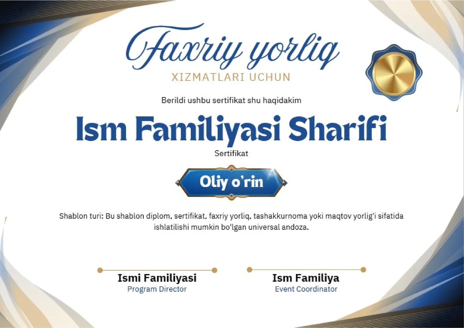 Faxriy yorliq