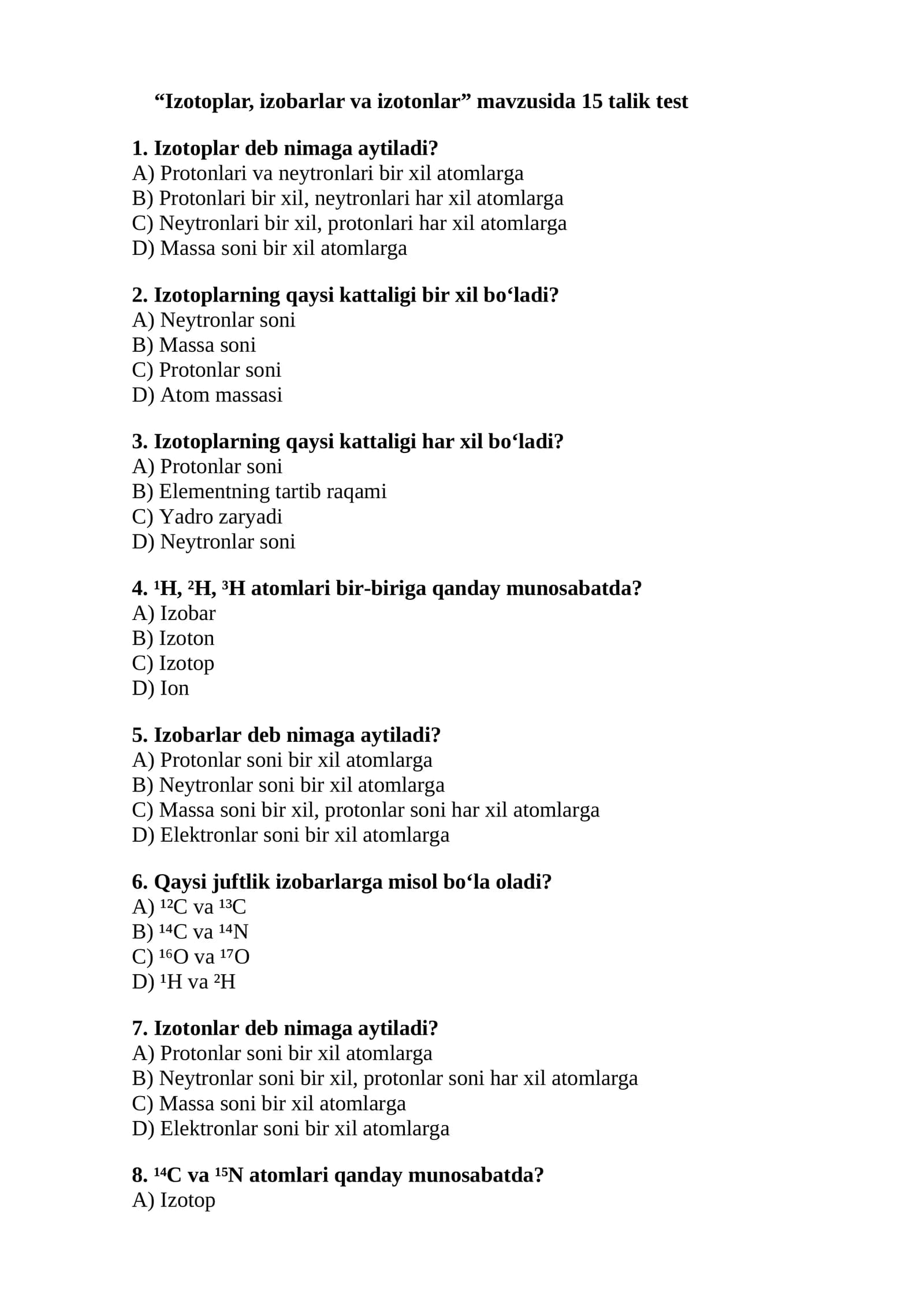 Izotoplar, izobarlar va izotonlar