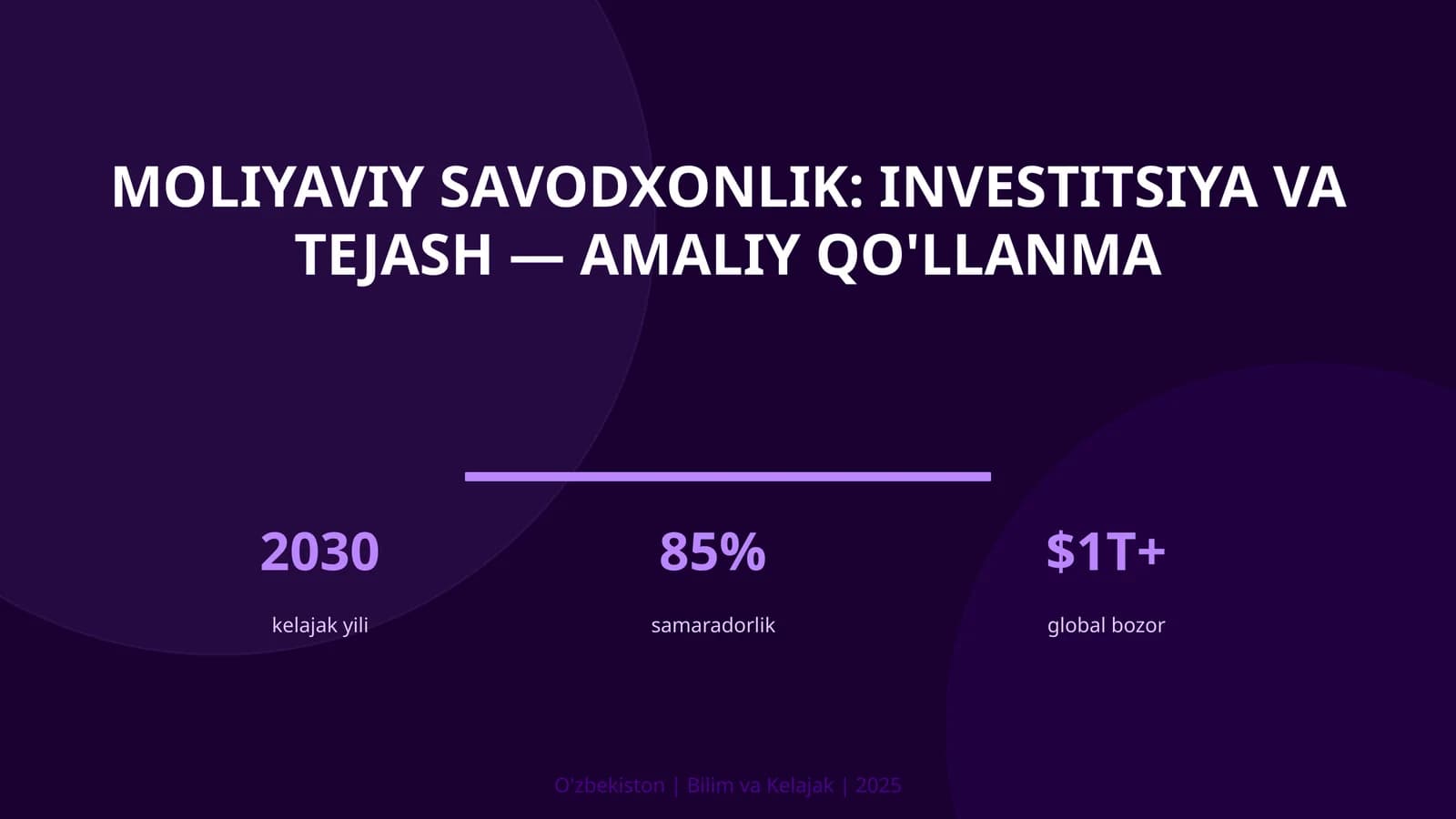 Moliyaviy savodxonlik: investitsiya va tejash — amaliy qo'llanma