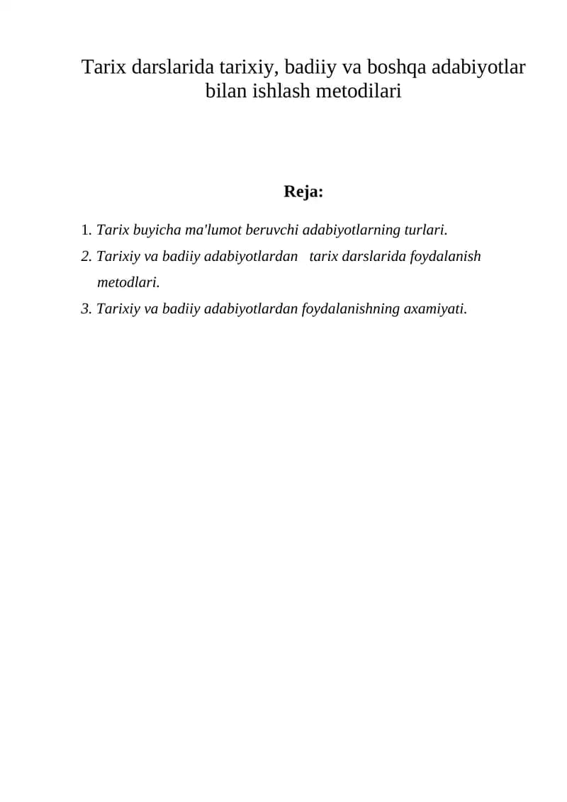 Adabiyotlar bilan Tarix Qo'llash