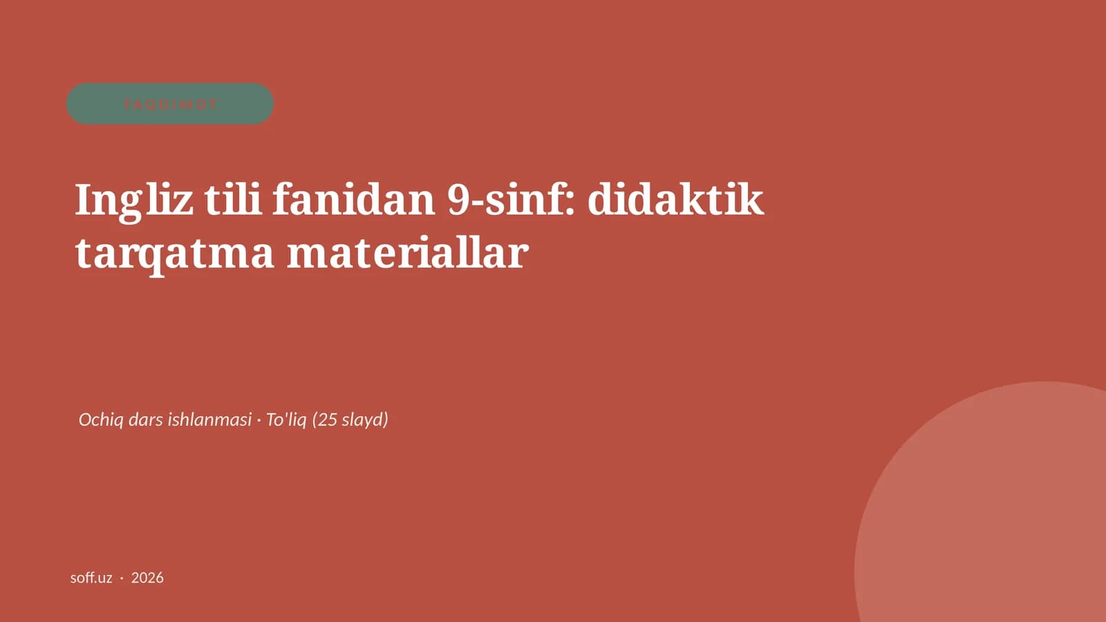 "Ingliz tili fanidan 9-sinf: didaktik tarqatma materiallar"
