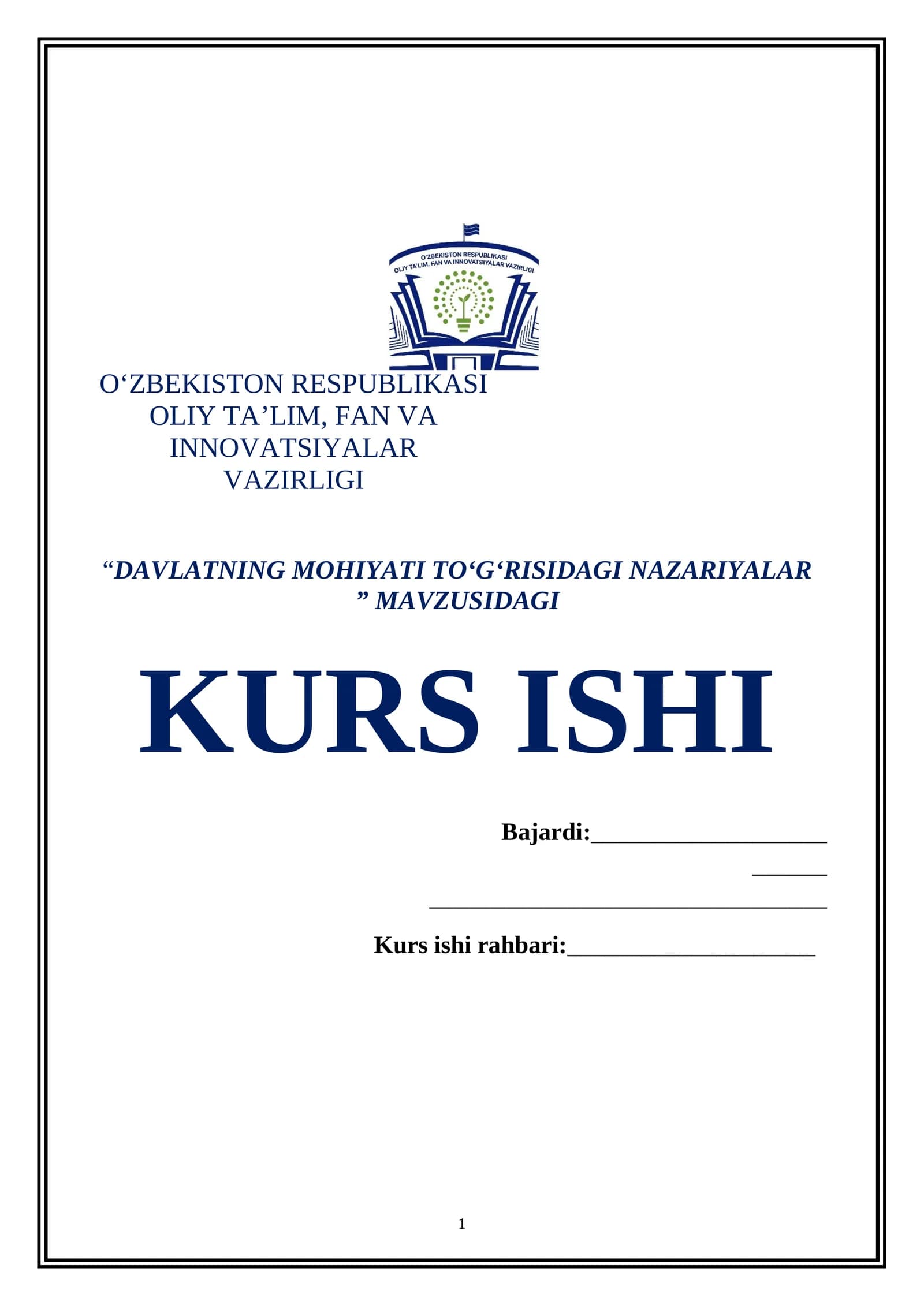 DAVLATNING MOHIYATI TO‘G‘RISIDAGI NAZARIYALAR KURS ISHI