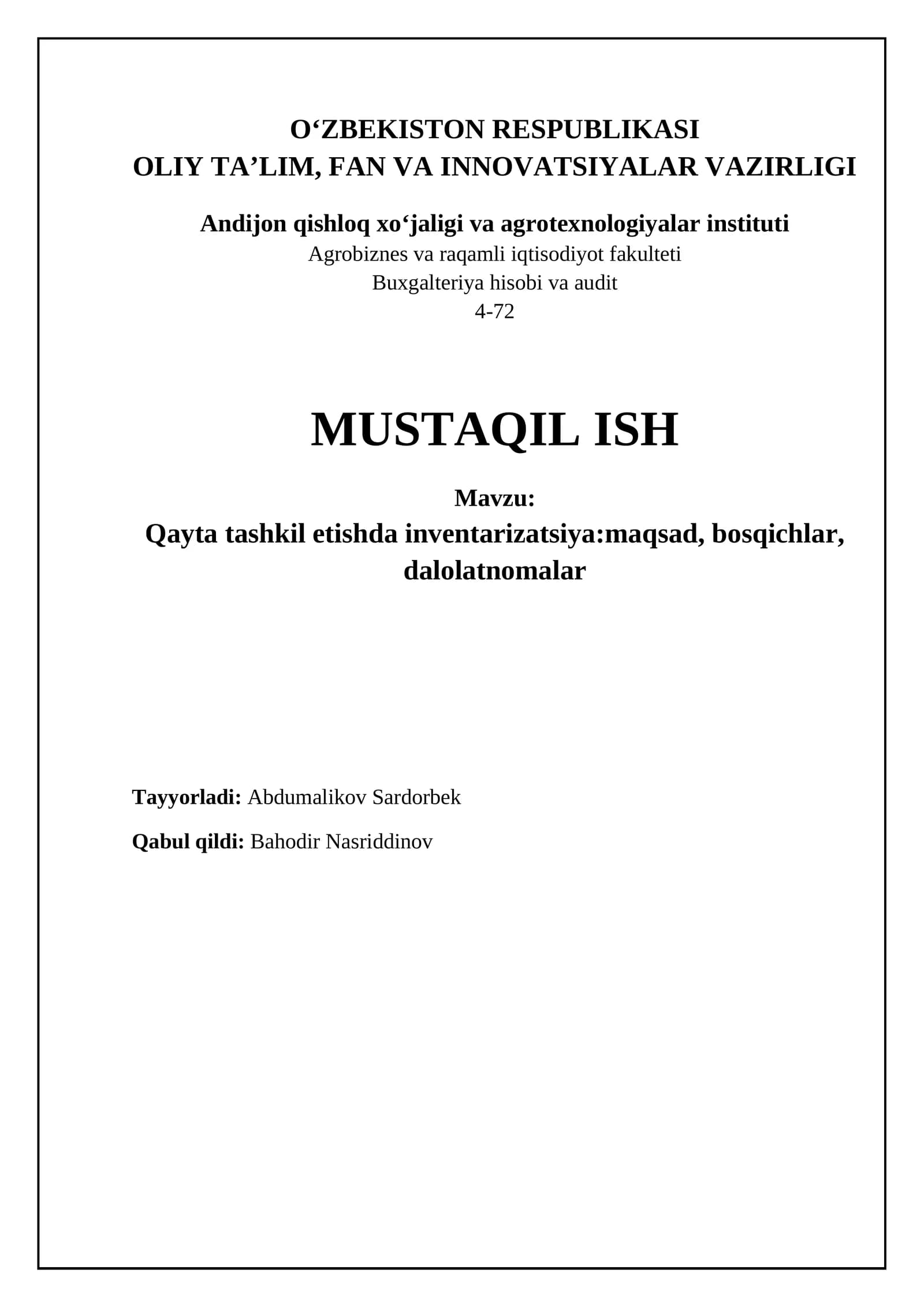 Qayta tashkil etishda inventarizatsiya: maqsad, bosqichlar, dalolatnomalar