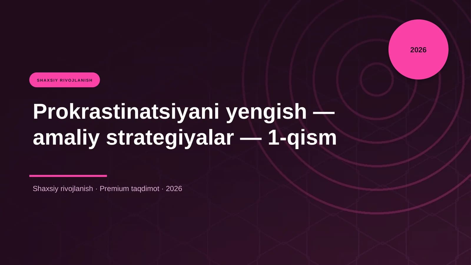 Prokrastinatsiyani yengish — amaliy strategiyalar — 1-qism