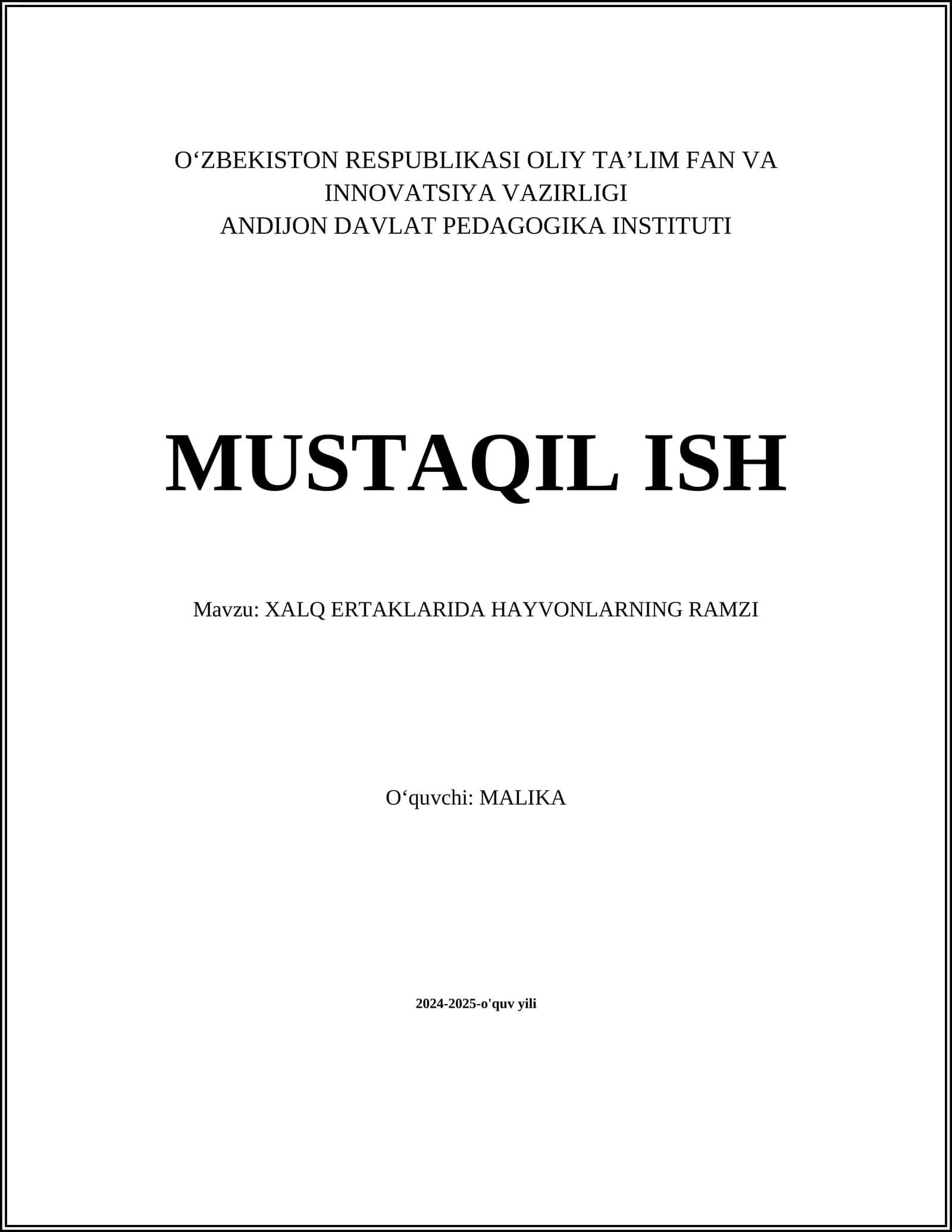 XALQ ERTAKLARIDA HAYVONLARNING RAMZI