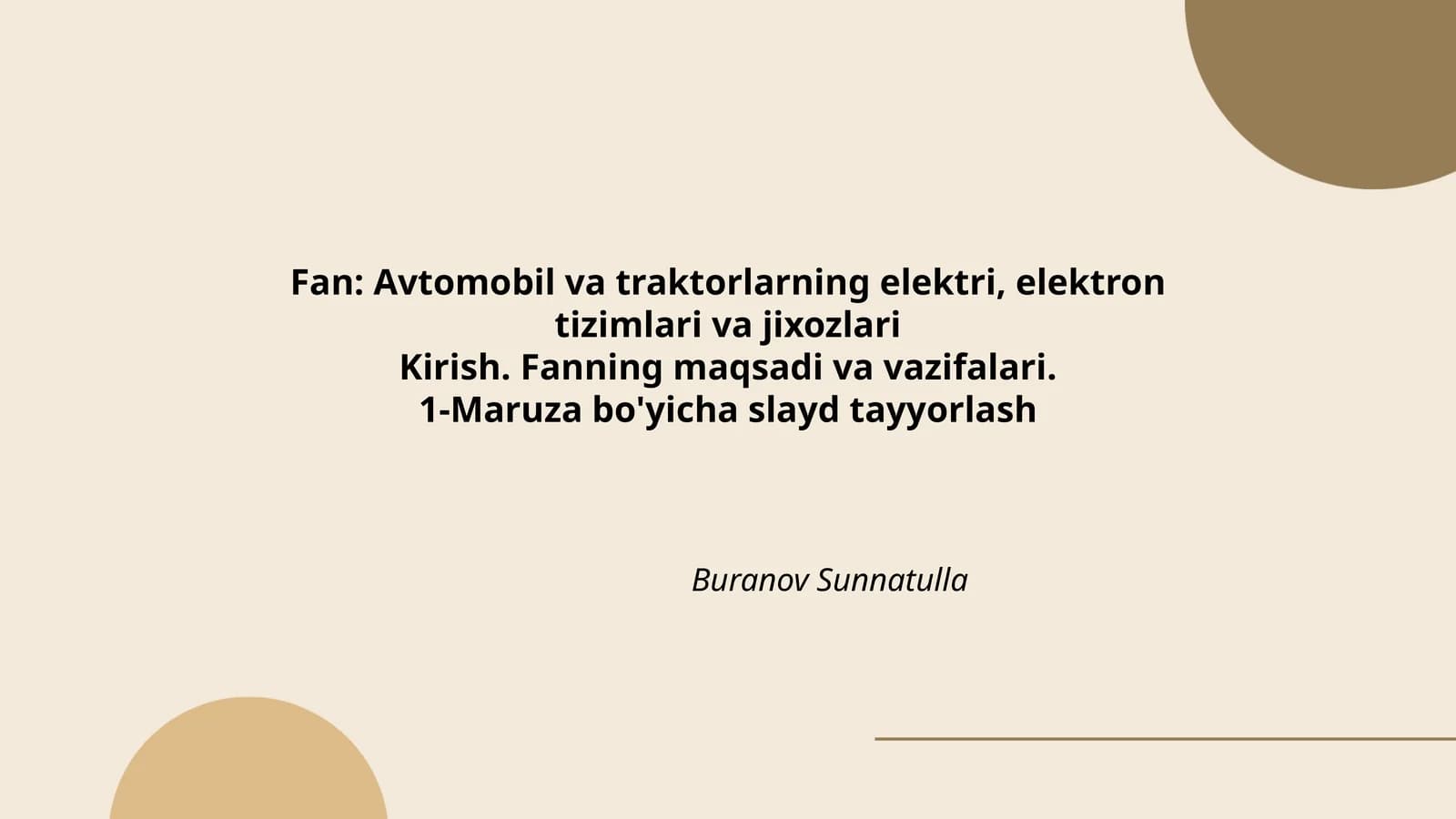 Avtomobil va traktorlarning elektri, elektron tizimlari va jixozlari