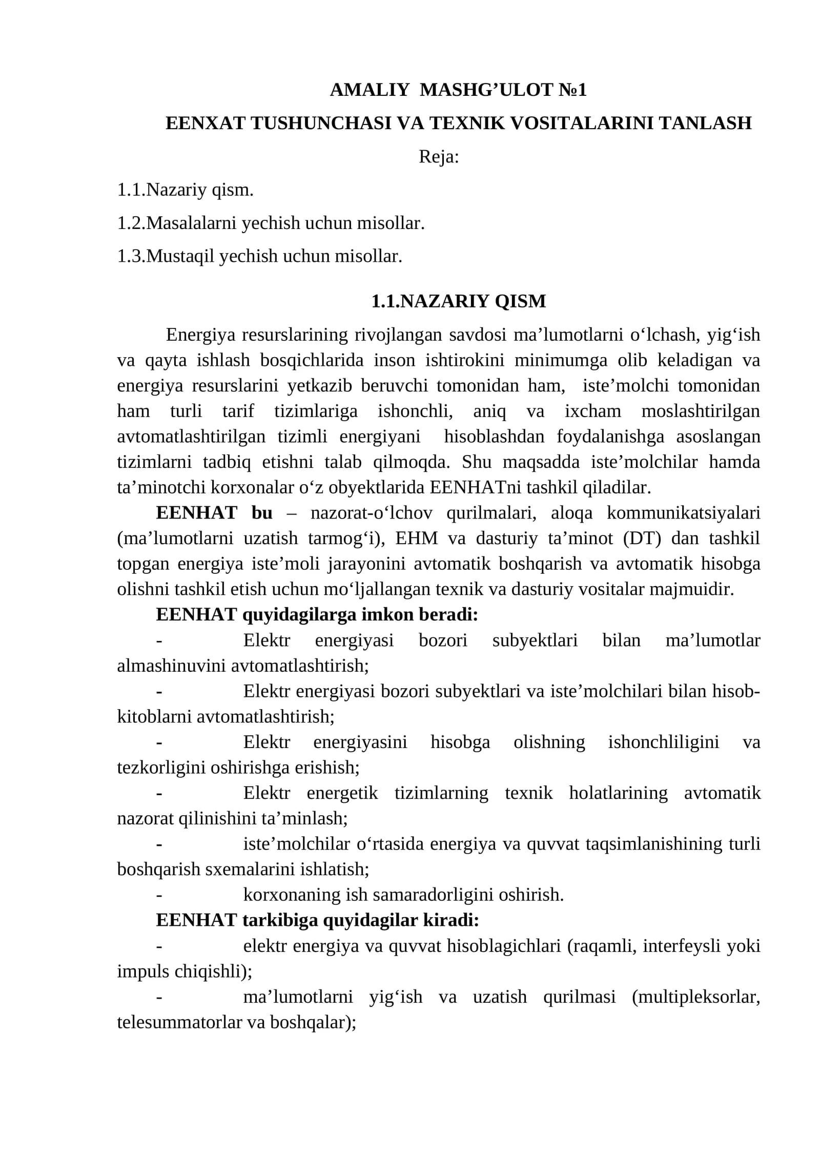 AMALIY MASHG’ULOT №1