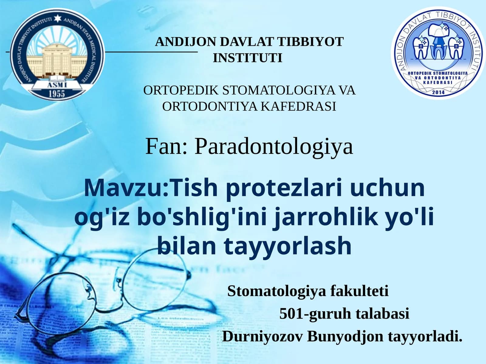 Tish protezlari uchun og'iz bo'shlig'ini jarrohlik yo'li bilan tayyorlash