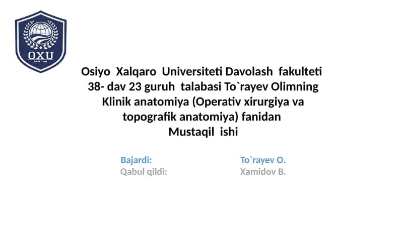 Tibbiyotda ogʼriqsizlantirishning umumiy usullari. Toʼliq tavsiyalar.