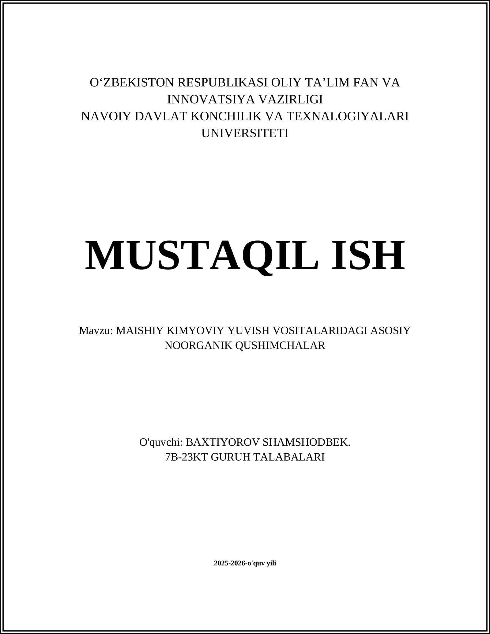 MAISHIY KIMYOVIY YUVISH VOSITALARIDAGI ASOSIY NOORGANIK QUSHIMCHALAR
