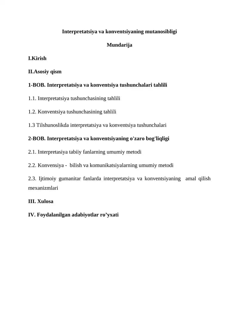 Interpretatsiya va konventsiya tushunchalari