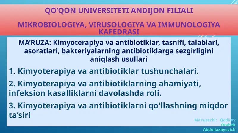Kimyo terapiya va antibiotiklar