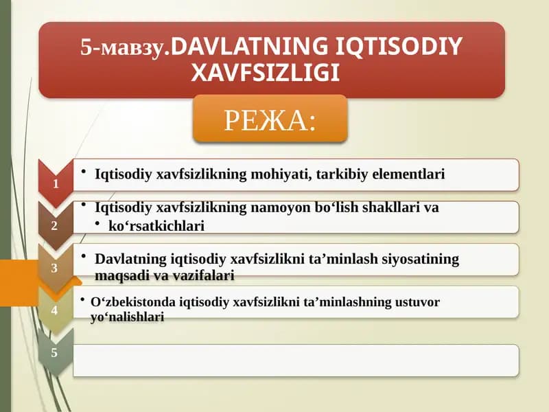 DAVLATNING IQTISODIY XAVFSIZLIGI