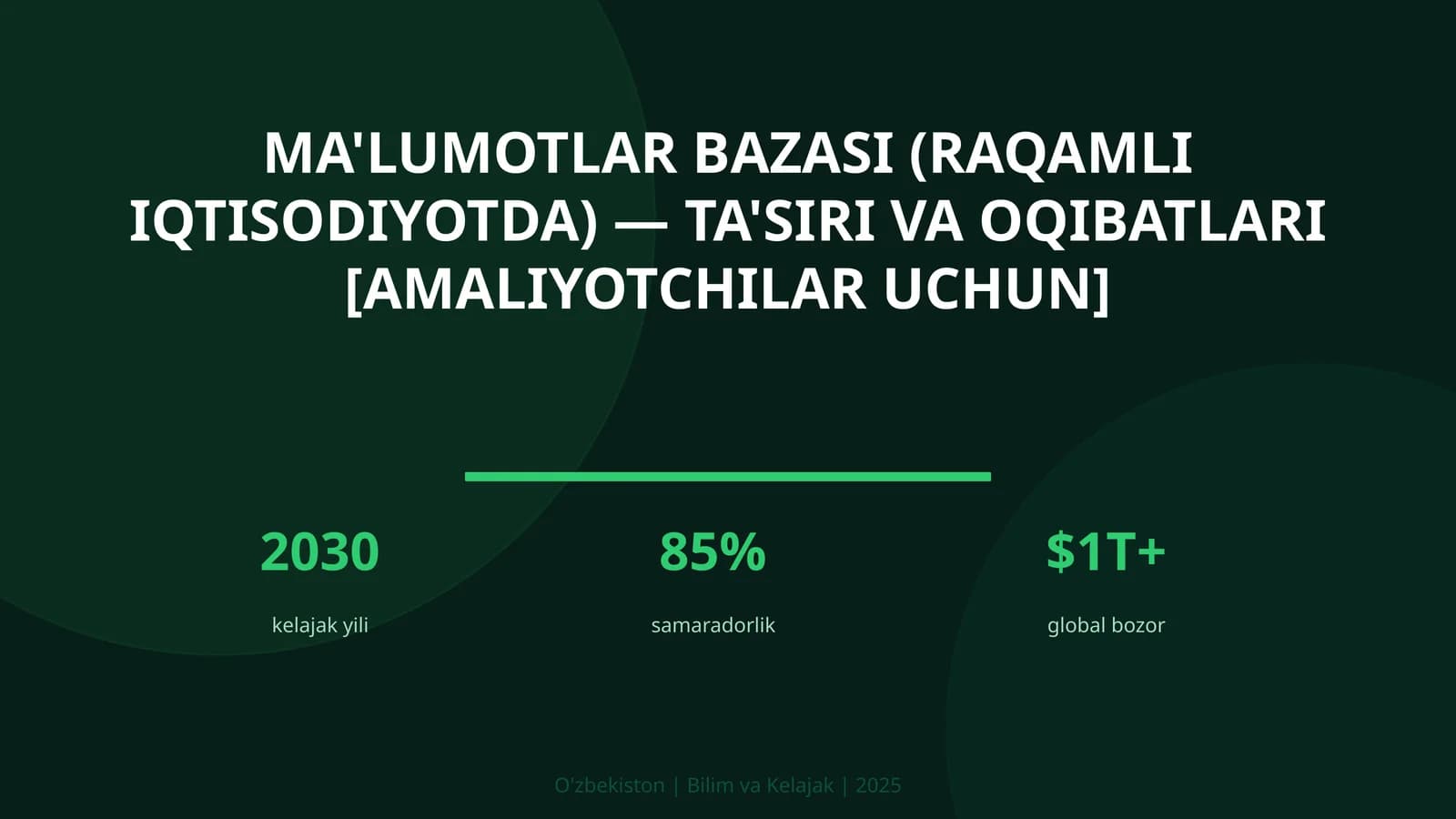 Ma'lumotlar bazasi (raqamli iqtisodiyotda) — ta'siri va oqibatlari [amaliyotchilar uchun]