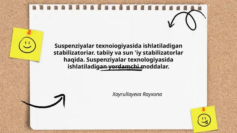 Suspenziyalar texnoiogiyasida ishlatiladigan stabilizatoriar