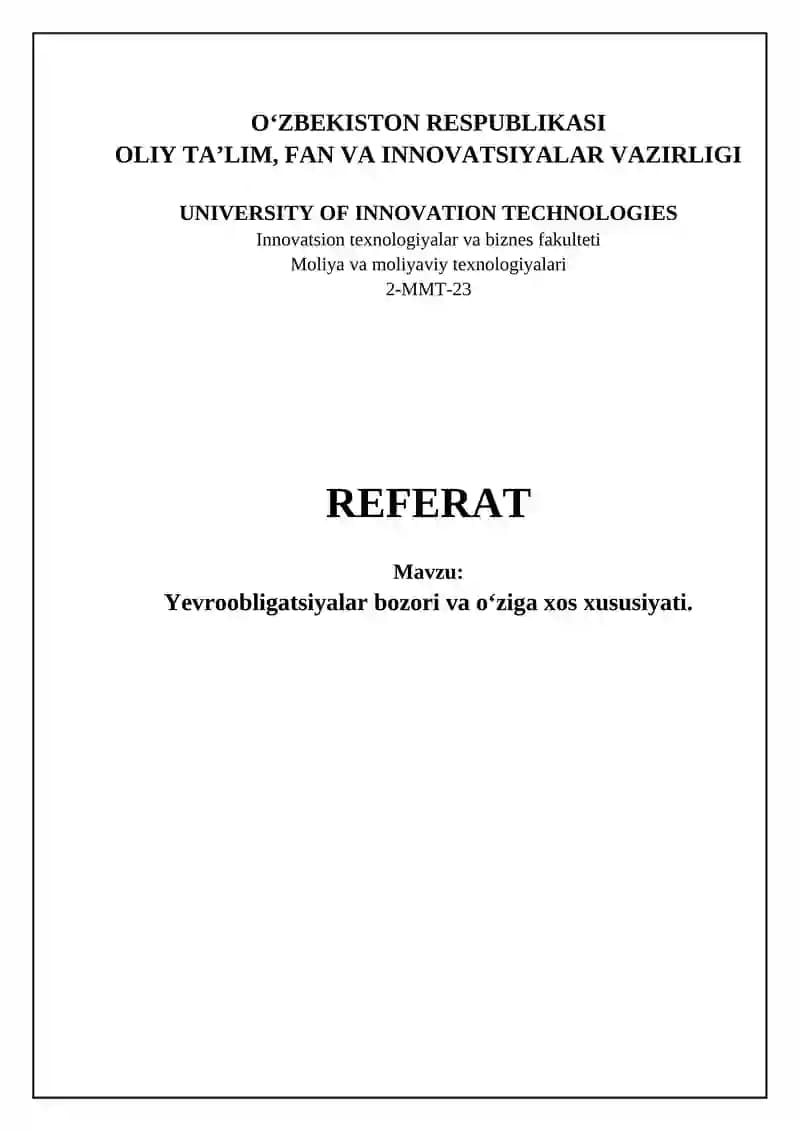 Euroobligatsiyalar bozori va o‘ziga xos xususiyati