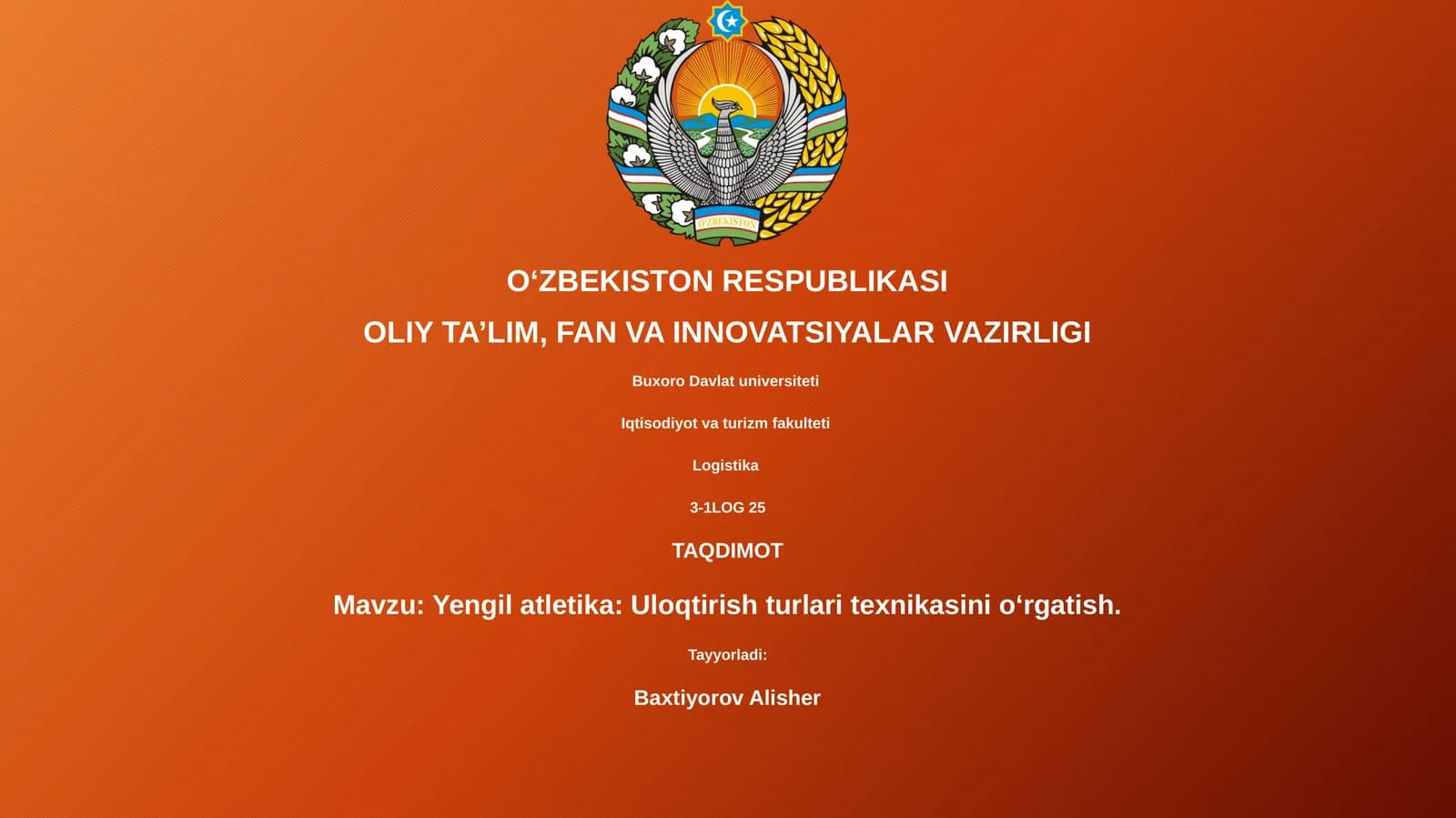Yengil atletika: Uloqtirish turlari texnikasini oʻrgatish