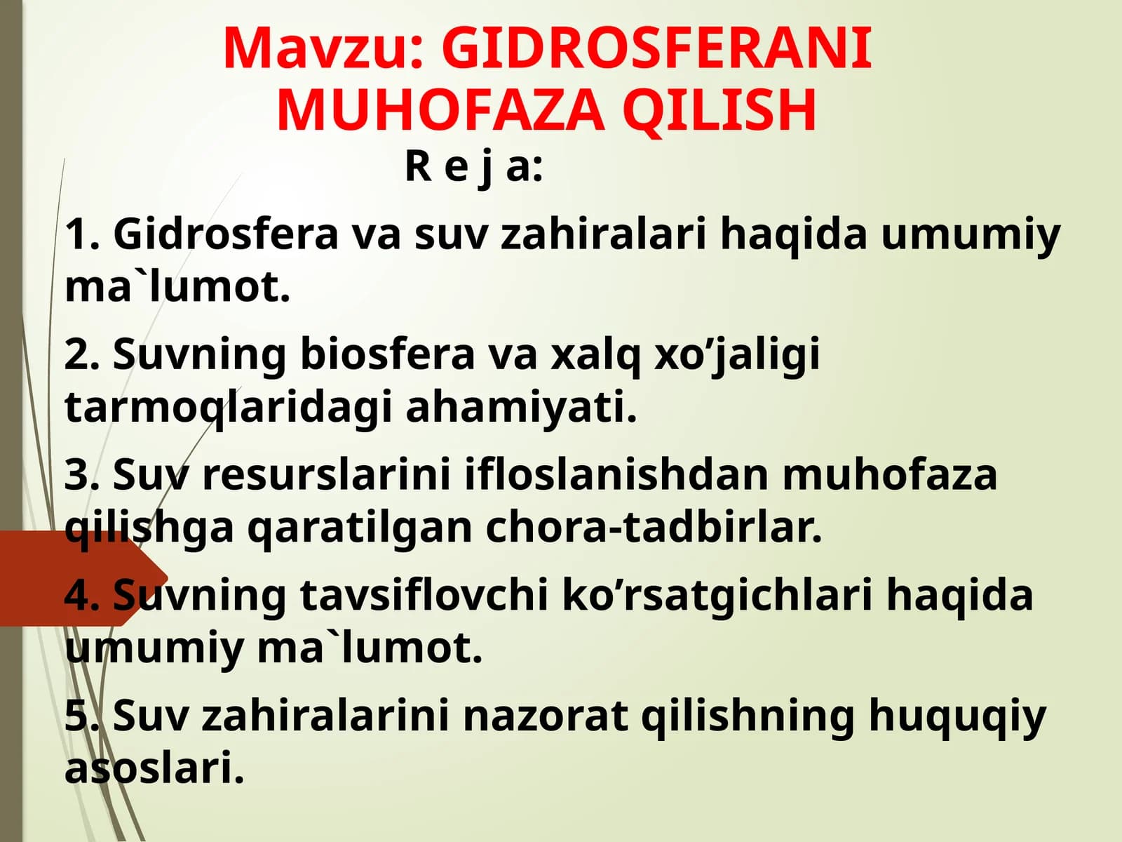 GIDROSFERANI MUHOFAZA QILISH
