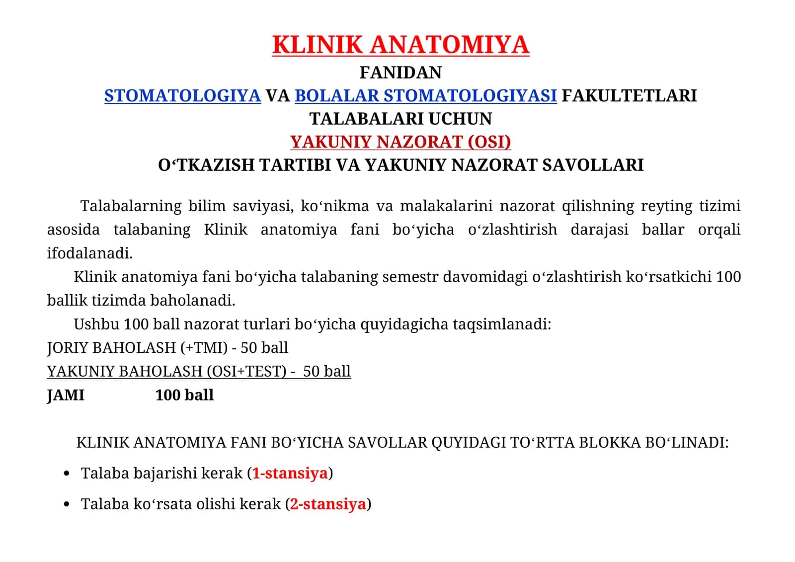 KLINIK ANATOMIYA FANIDAN