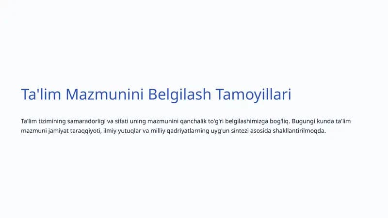 Ta'lim Mazmunini Belgilash Tamoyillari