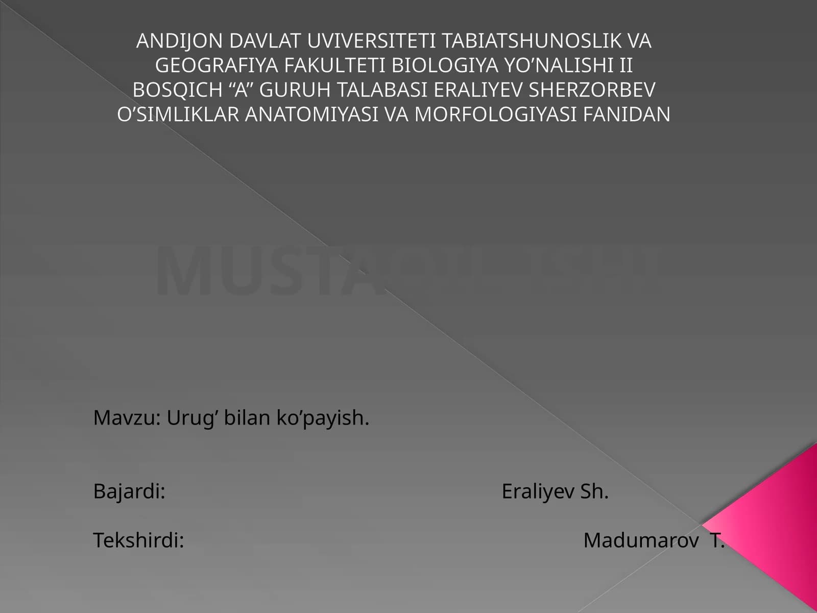 Urug’lar paydo bo’lishi va ularning tuzilishi