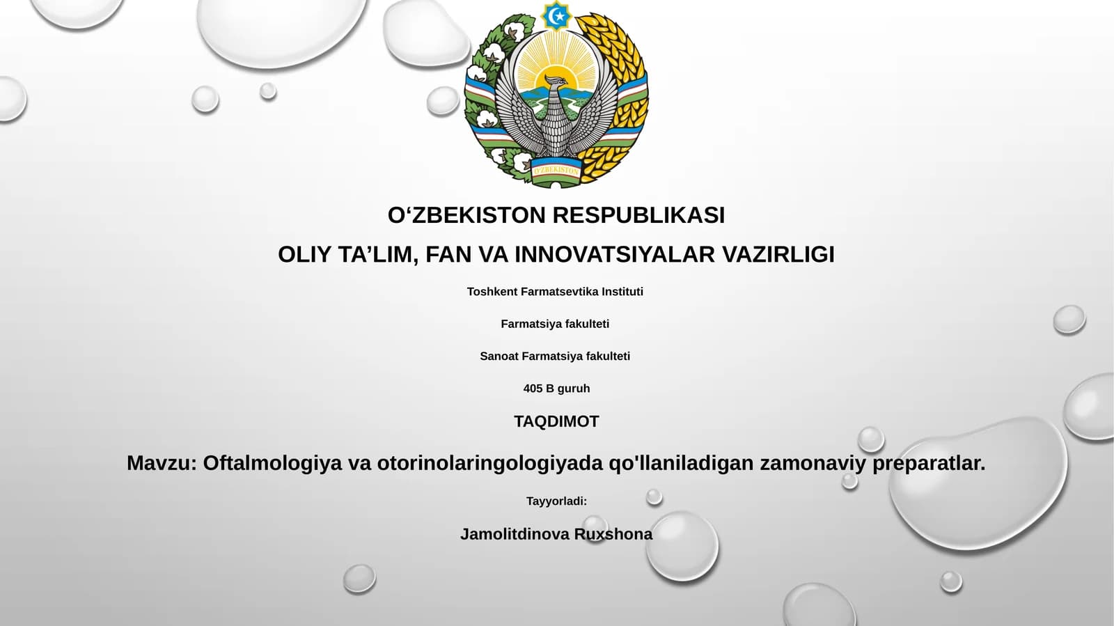 Oftalmologiya va otorinolaringologiyada qo'llaniladigan zamonaviy preparatlar