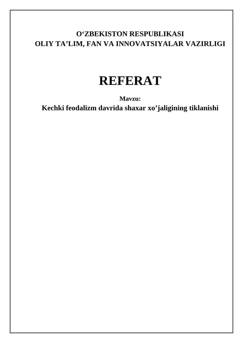 Kechki feodalizm davrida shaharlarning qayta tiklanishi