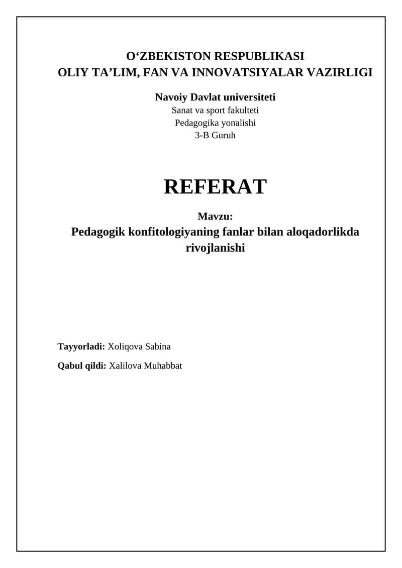 Pedagogik konfitologiyaning fanlar bilan aloqadorlikda rivojlanishi