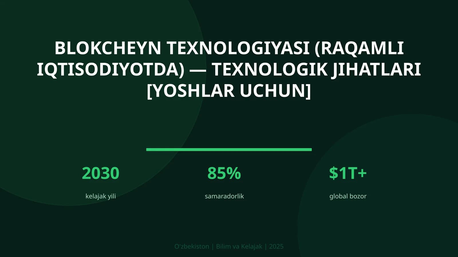 BLOKCHEYN TEXNOLOGIYASI (RAQAMLI IQTISODIYOTDA) — TEXNOLOGIK JIHATLARI [YOSHLAR UCHUN]