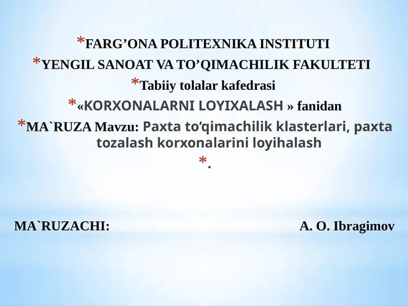 Paxta to‘qimachilik klasterlari