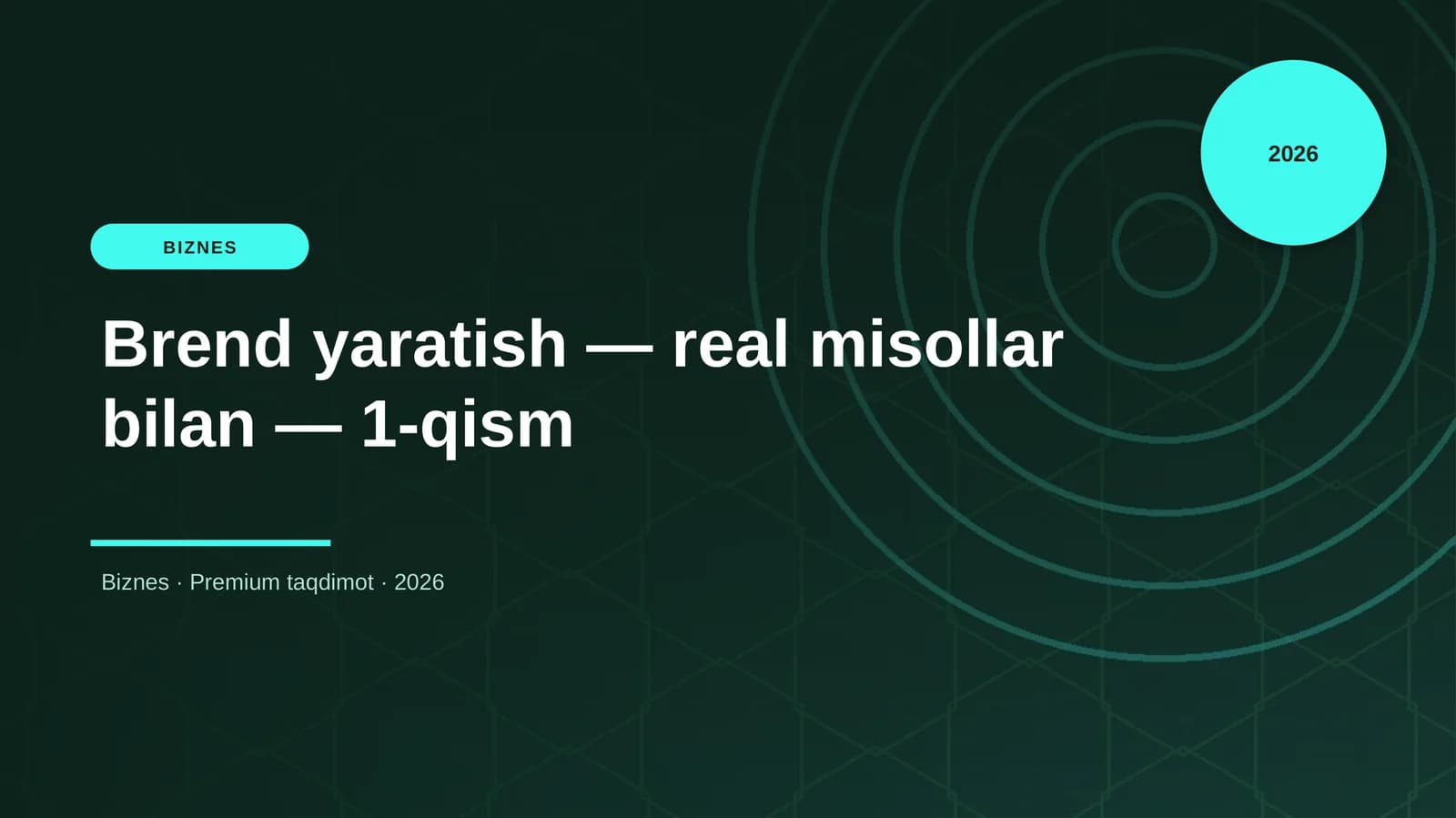 Brend yaratish — real misollar bilan — 1-qism