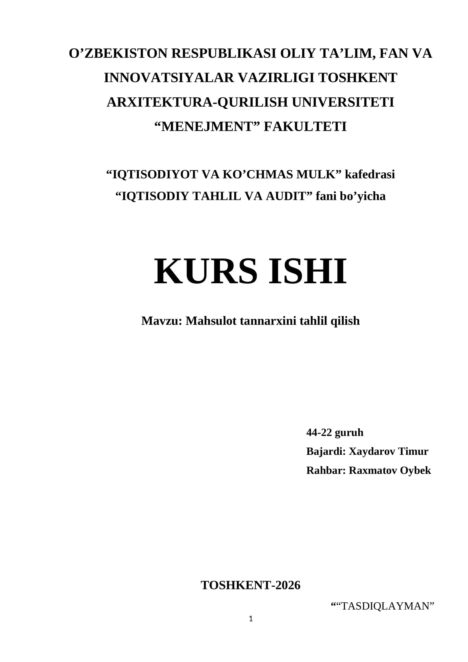 Mahsulot tannarxini tahlil qilish