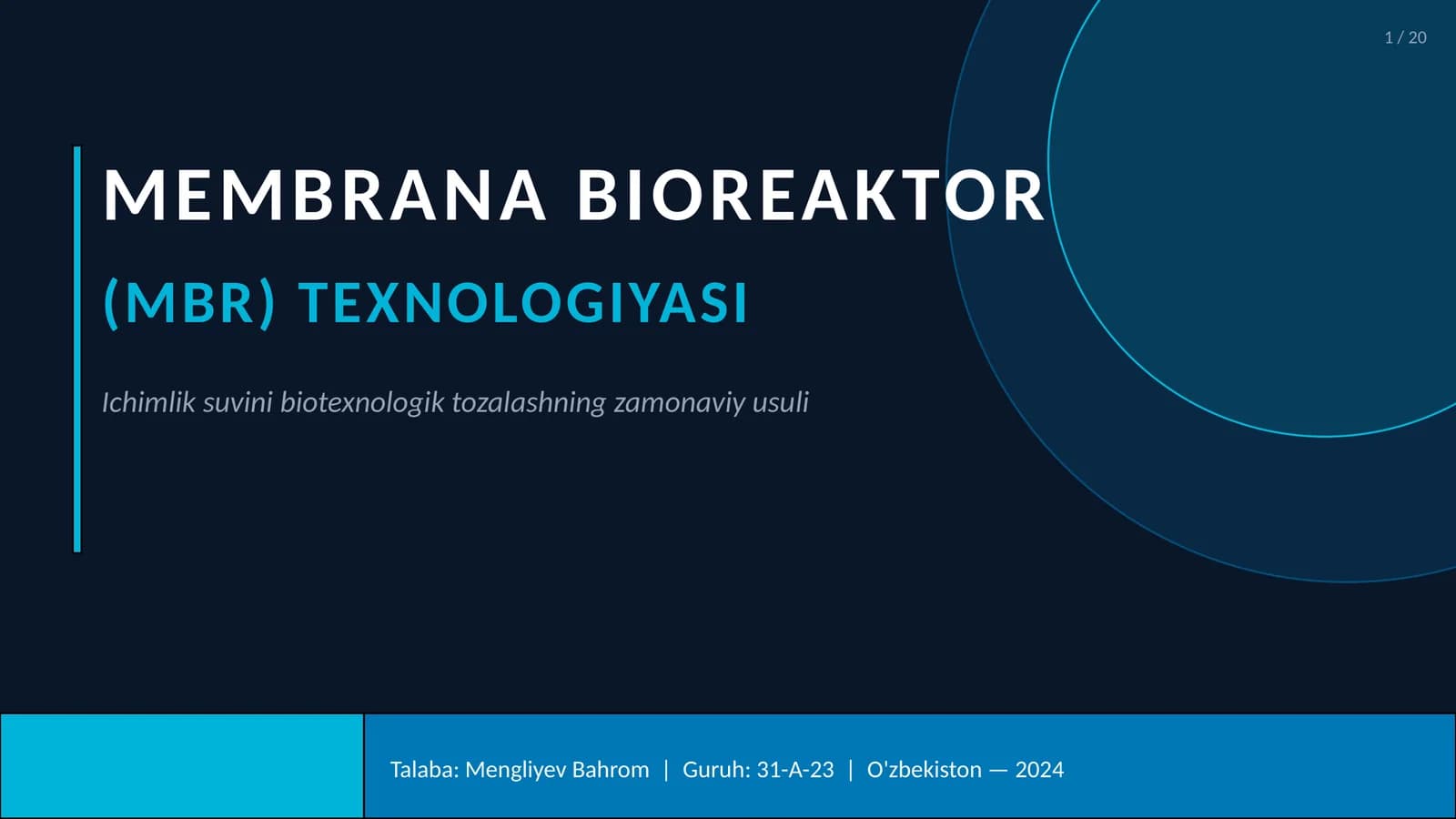 MEMBRANA BIOREAKTOR (MBR) TEXNOLOGIYASI