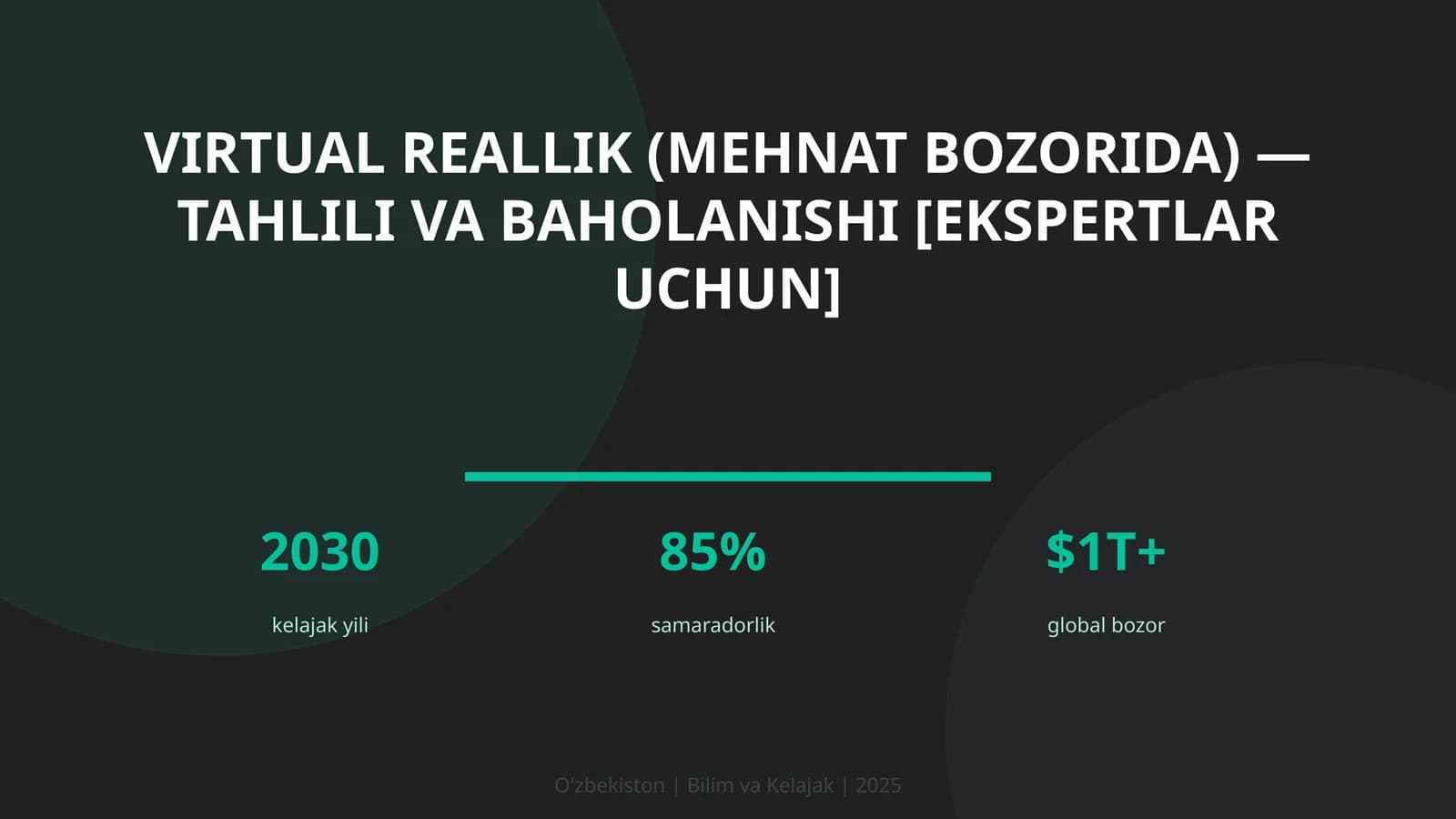 Virtual reallik (mehnat bozorida) — tahlili va baholanishi [ekspertlar uchun]
