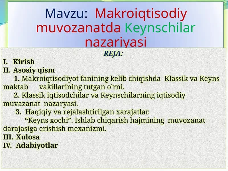 MakroiqtisodiymuvozanatdaKeynschilarnazariyasi