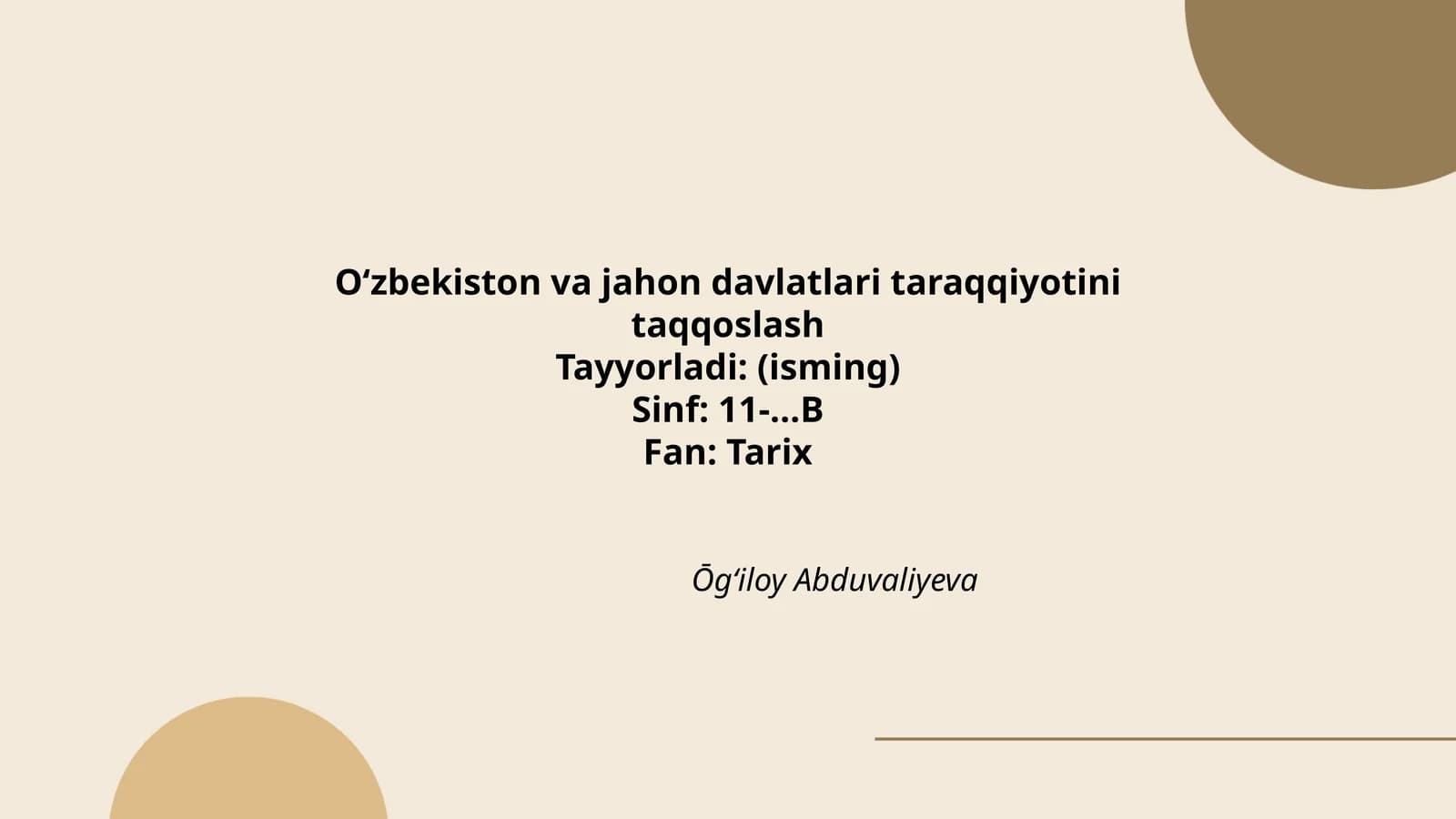 Oʻzbekiston va jahon davlatlari taraqqiyotini taqqoslash