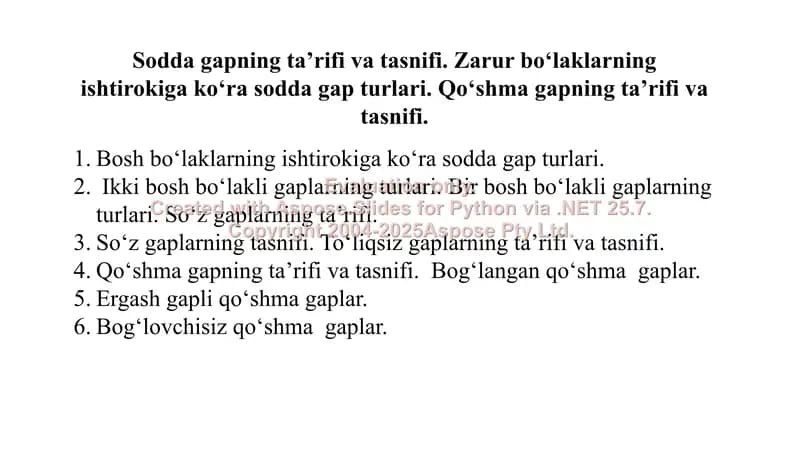 Sodda gaplar va ularning tasnifi