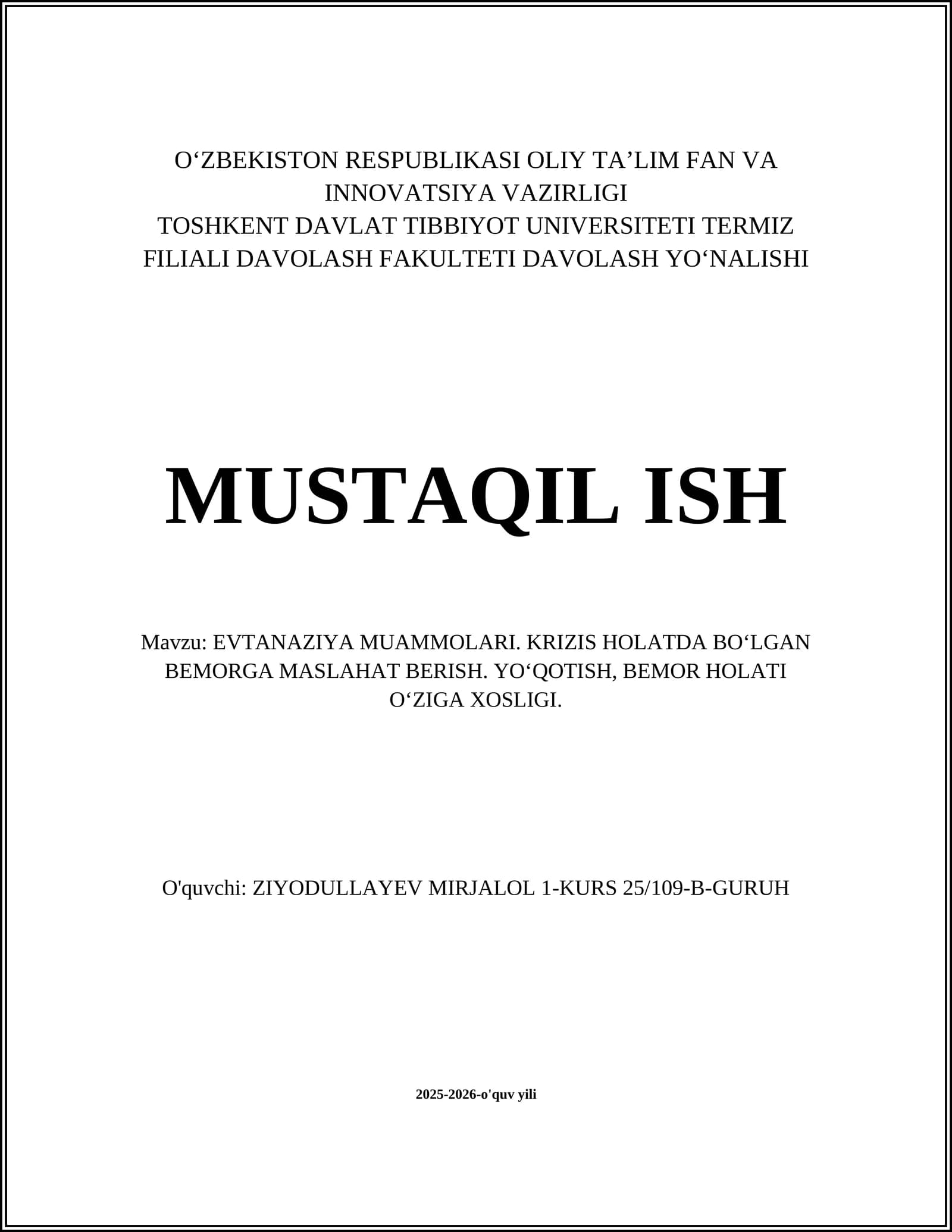 EVTANAZIYA MUAMMOLARI