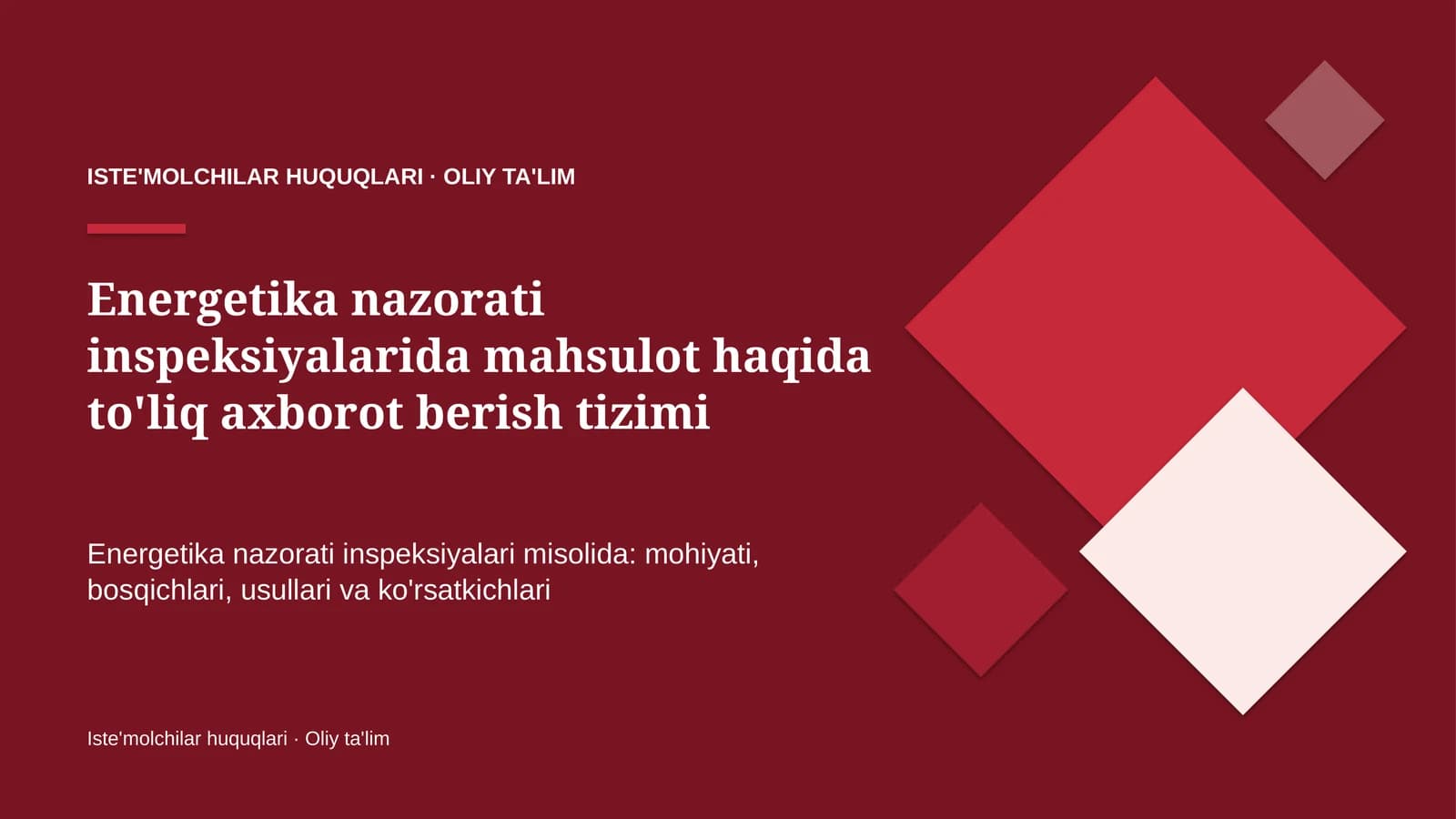 Energetika nazorati inspeksiyalarida mahsulot haqida to'liq axborot berish tizimi