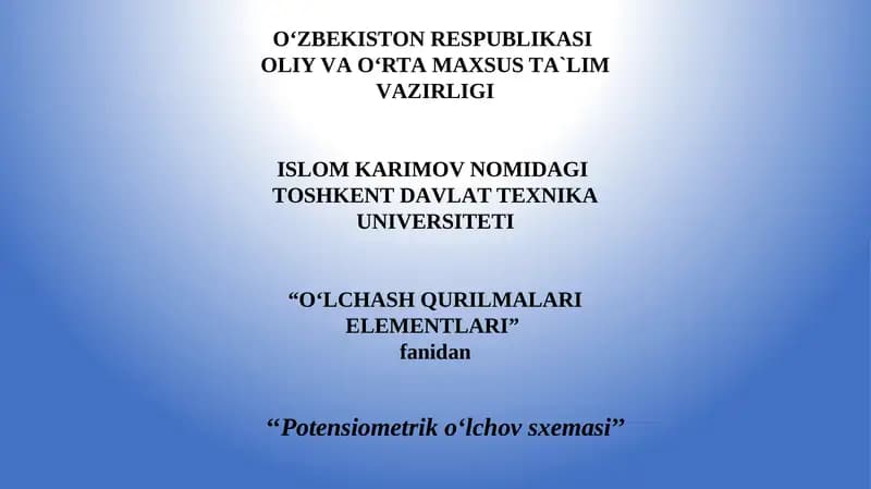 O‘LCHАSHQURILMАLАRI ELЕMЕNTLАRI