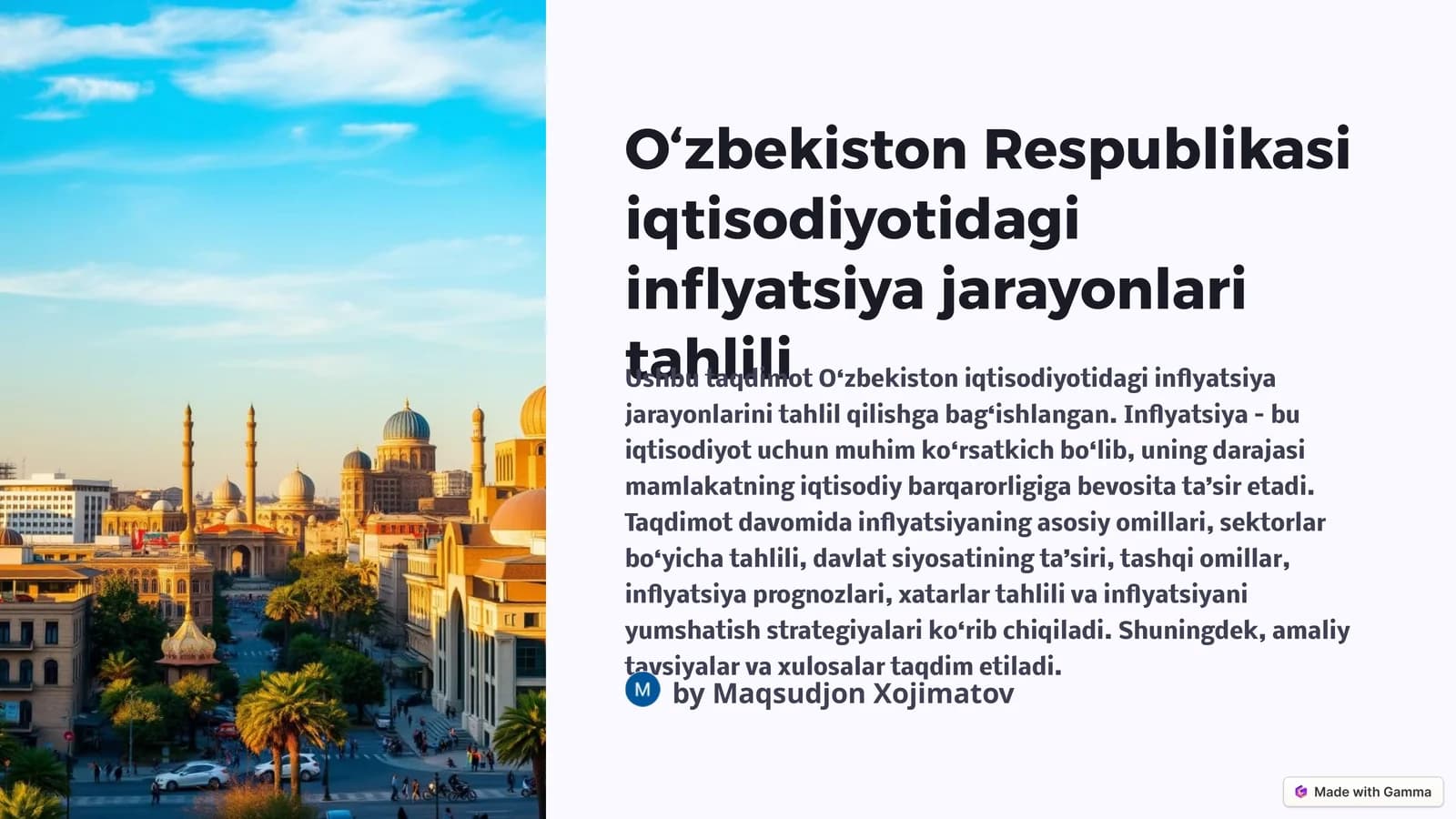 O‘zbekiston Respublikasi iqtisodiyotidagi inflyatsiya jarayonlari tahlili