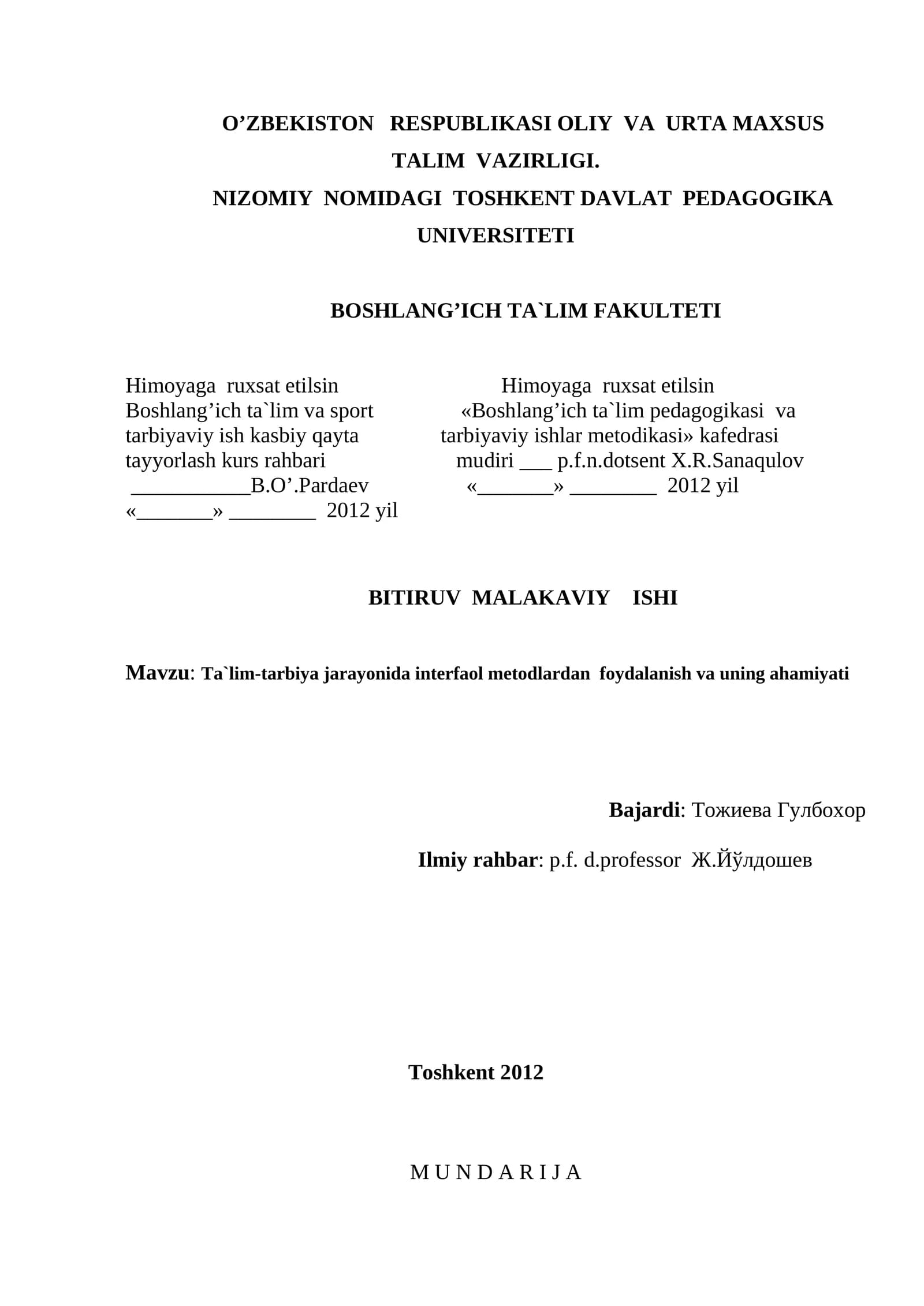 Ta`lim-tarbiya jarayonida interfaol metodlar