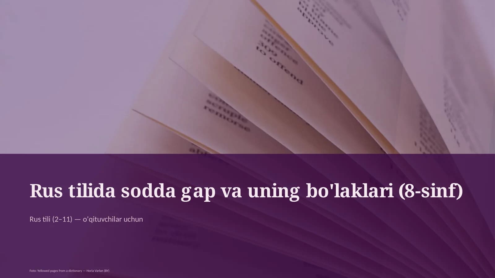 Rus tilida sodda gap va uning bo'laklari (8-sinf)