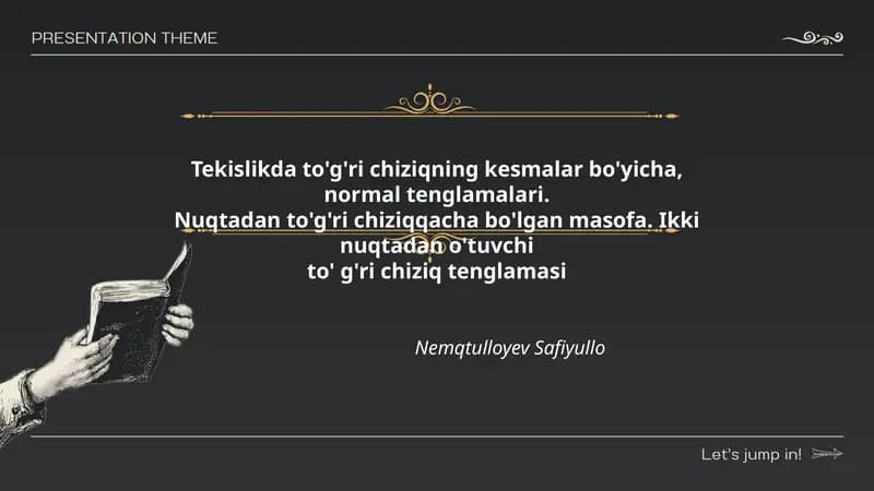 Tekislikda to'g'ri chiziqning kesmalar bo'yicha, normal tenglamalari