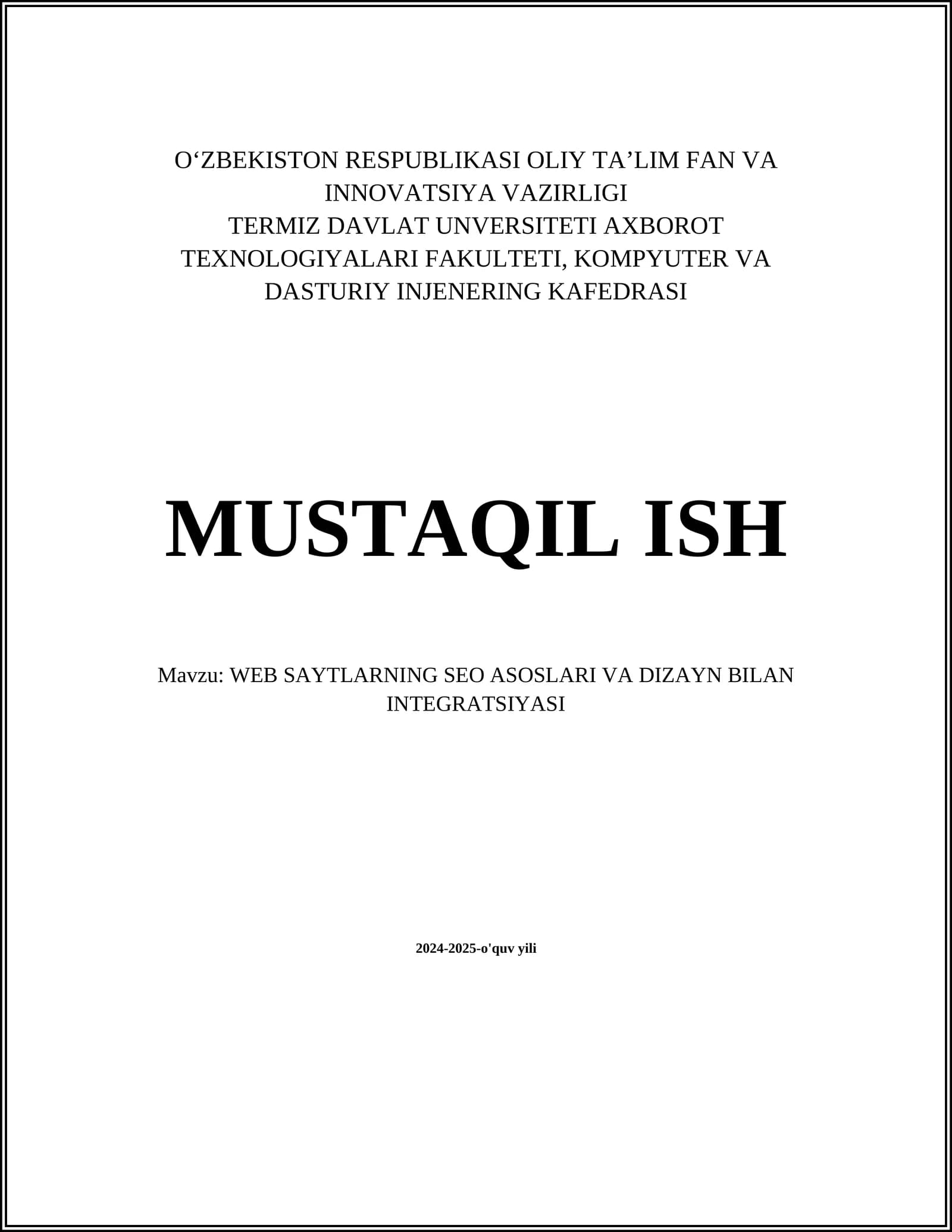 WEB SAYTLARNING SEO ASOSLARI VA DIZAYN BILAN INTEGRATSIYASI
